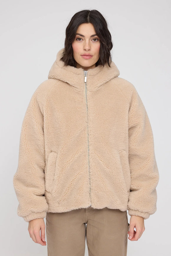 Mazine Faux Fur Hooded Damen Jacke - Natural
