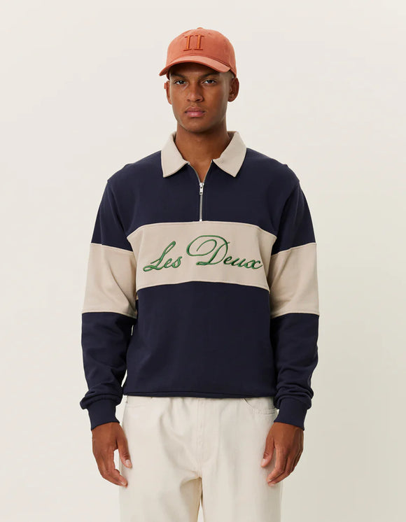 Les Deux Cory Zipper Rugby Sweatshirt - Dark Navy Light Desert Sand