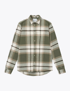 Les Deux Jeremy Flannel Shirt - Olive Night Lead Grey